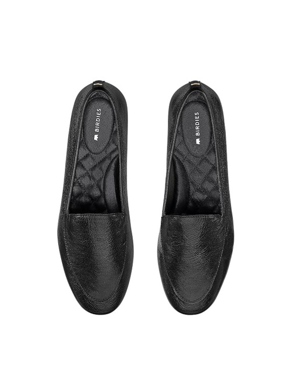 BIRDIES | VESPER STARLING PEBBLED SHINY LEATHER LOAFERS FLATS IN BLACK SIZE 12